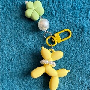 Yellow Balloon Dog with Green Clover Purse  Bag Charm